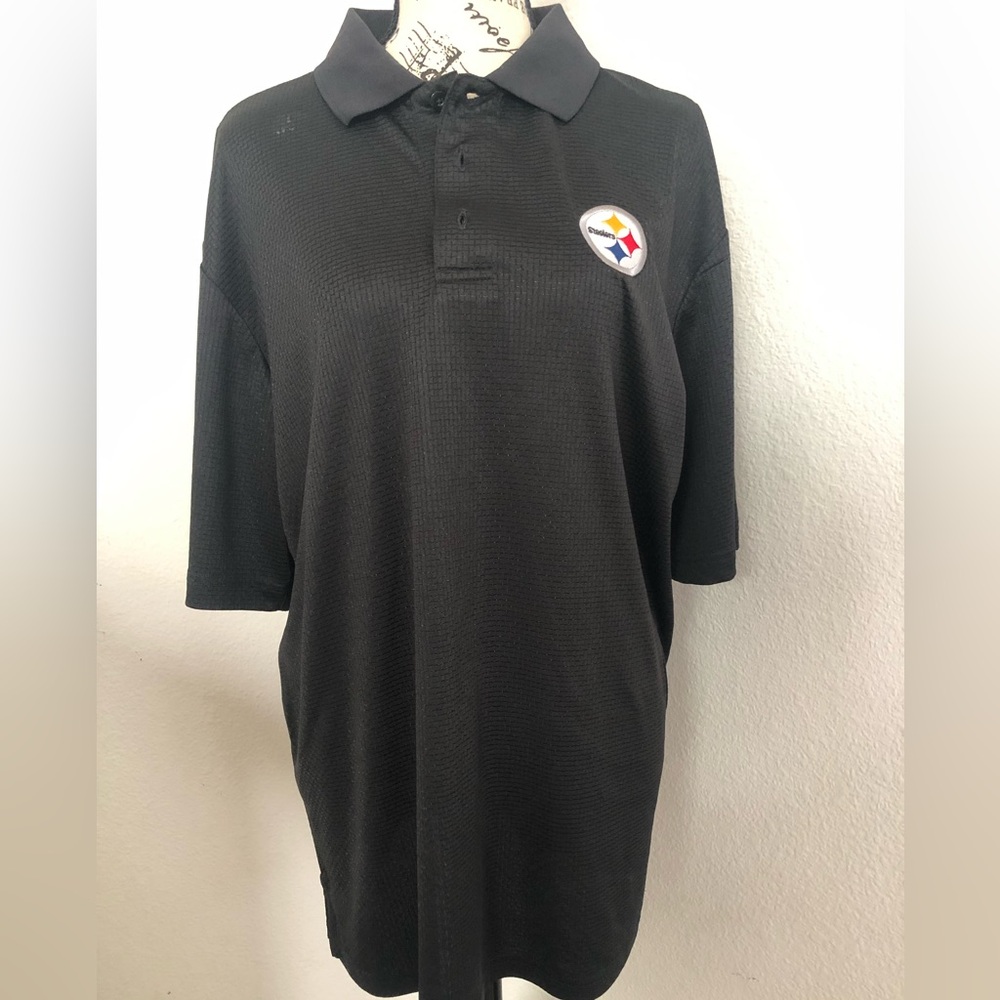 Pittsburgh Steelers NFL Team Apparel Black Polo Shirt Logo LARGE